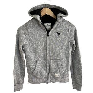 Abercrombie Kids Girls Hoodie Zip Jacket Sweatshirt Sz 9/10 Gray Sherpa Lined